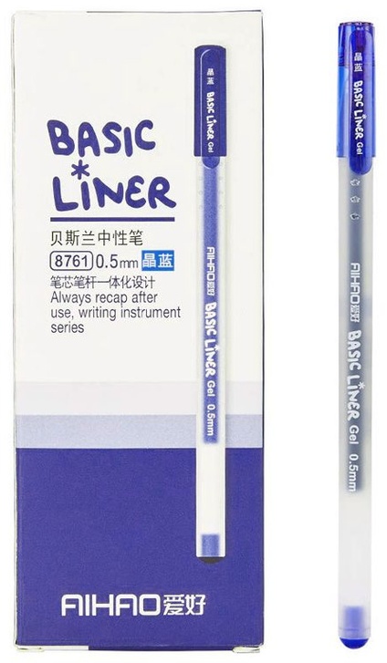 Ручка гелевая AIHAO Basic Liner прозрачный корпус 0,5 мм  арт.8761 Синий стержень
